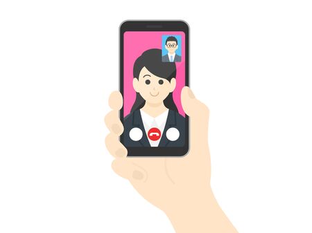 Illustration of a businesswoman making a video callのイラスト素材