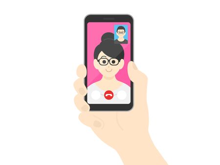 Illustration set of businessman making a video callのイラスト素材