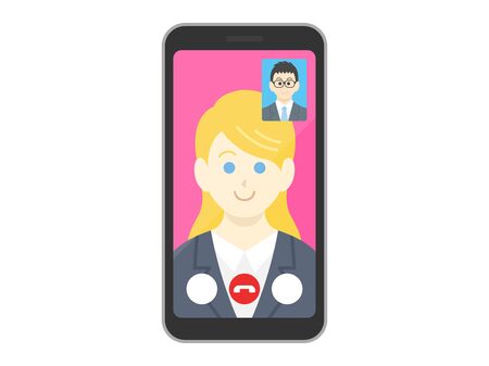 Illustration of a businesswoman making a video callのイラスト素材