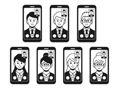 Illustration set of businessman making a video callのイラスト素材
