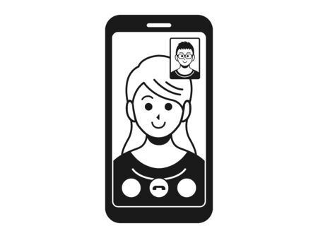 Illustration of a white woman making a video callのイラスト素材