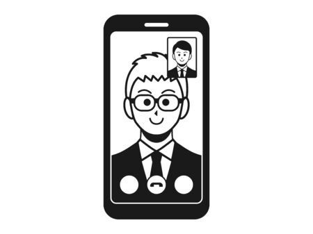 Illustration of a white businessman making a video callのイラスト素材