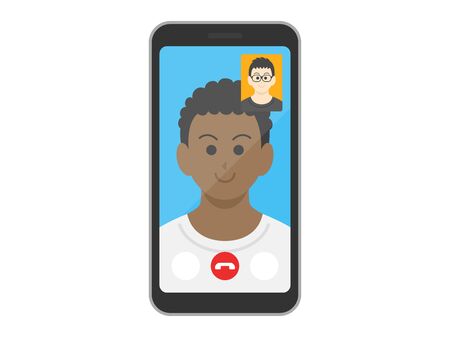 Illustration of a black man making a video callのイラスト素材