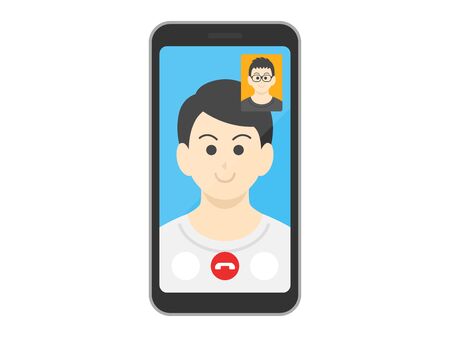 Illustration of a man making a video callのイラスト素材