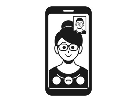 Illustration of a woman making a video callのイラスト素材