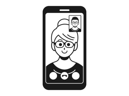 Illustration of a white woman making a video callのイラスト素材