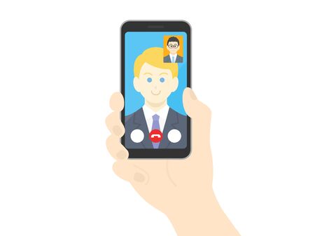 Illustration of a white businessman making a video callのイラスト素材