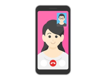 Illustration of a woman making a video callのイラスト素材