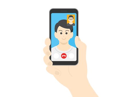 Illustration of a man making a video callのイラスト素材