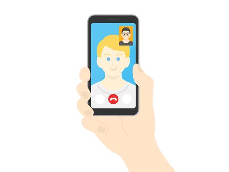 Illustration of a white man making a video callのイラスト素材