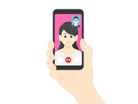Illustration of a woman making a video callのイラスト素材