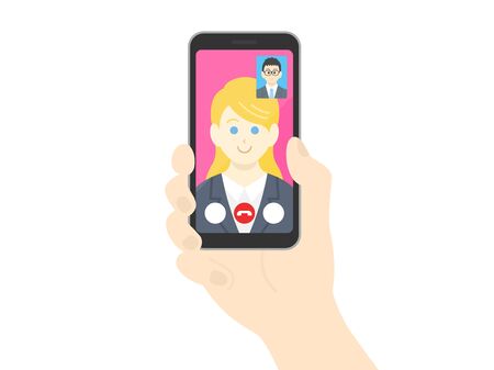 Illustration of a businesswoman making a video callのイラスト素材