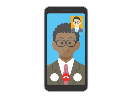 Illustration of a black businessman making a video callのイラスト素材