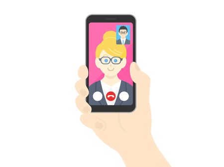 Illustration of a businesswoman making a video callのイラスト素材
