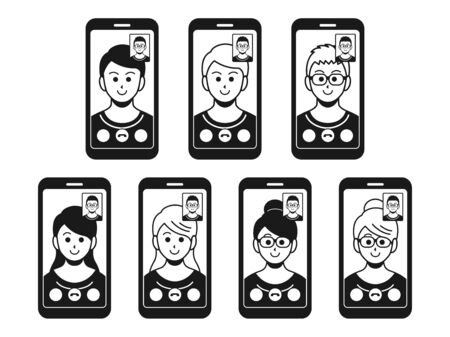 Illustration set of people making video callsのイラスト素材