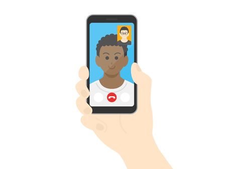 Illustration of a black man making a video callのイラスト素材