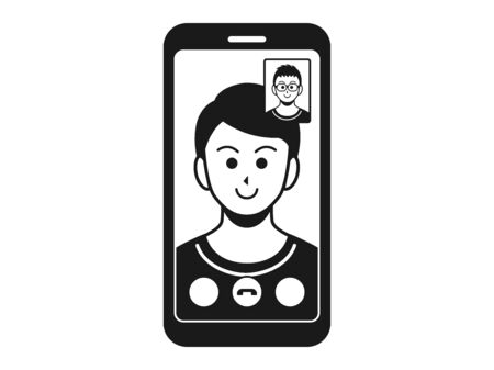 Illustration of a man making a video callのイラスト素材