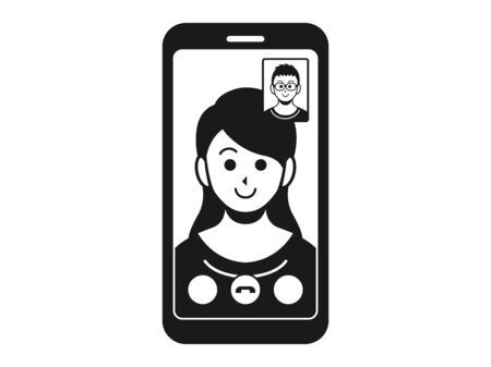 Illustration of a woman making a video callのイラスト素材