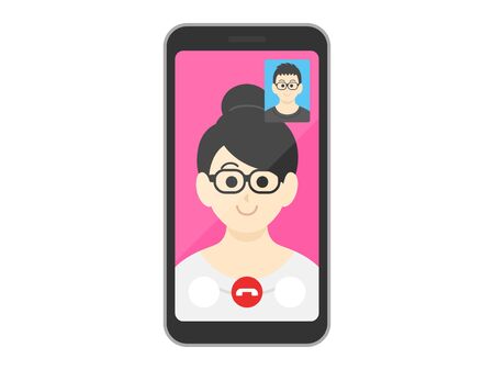Illustration of a woman making a video callのイラスト素材