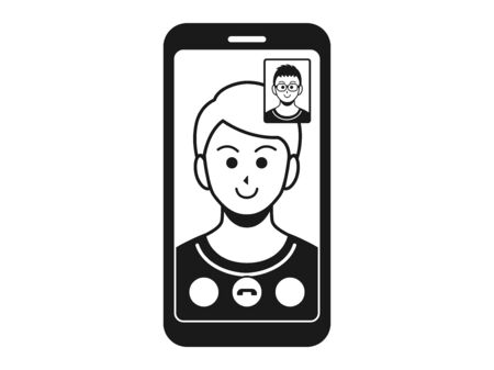 Illustration of a white man making a video callのイラスト素材