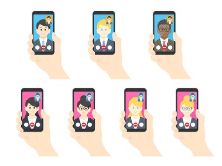 Illustration set of businessman making a video callのイラスト素材