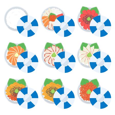Illustration set of seafood bowlのイラスト素材