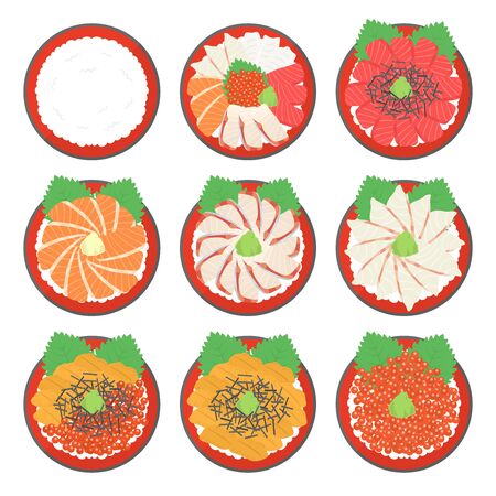 Illustration set of seafood bowlのイラスト素材