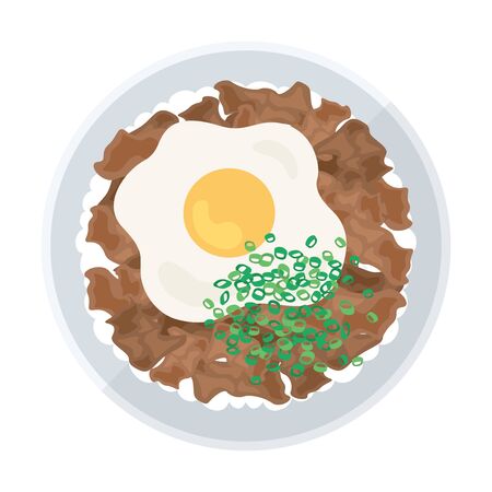 Illustration of a beef bowl with eggsのイラスト素材
