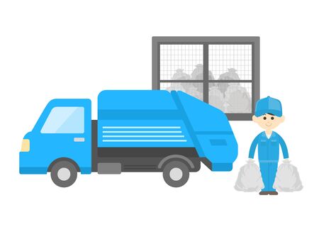 Illustration of collecting garbage in a garbage truckのイラスト素材