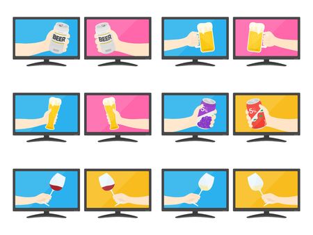 Illustration of having an online drinking partyのイラスト素材