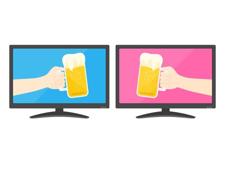 Illustration of having an online drinking partyのイラスト素材