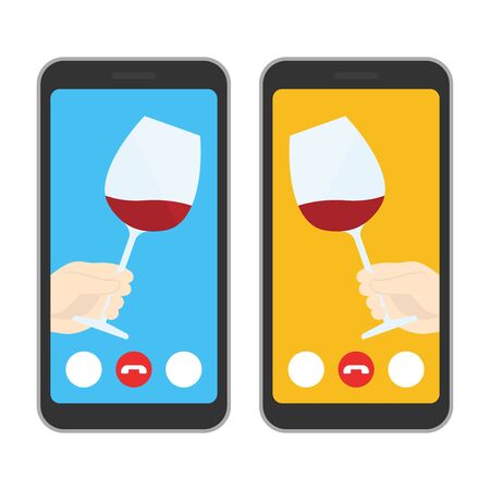 Illustration of having an online drinking partyのイラスト素材