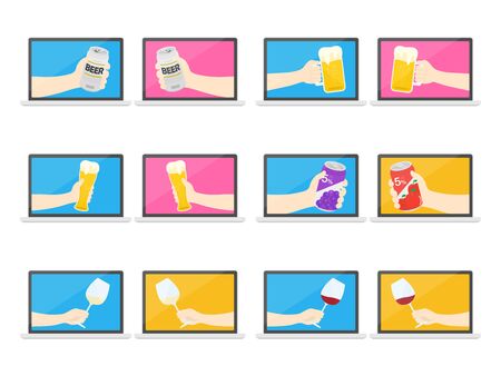 Illustration of having an online drinking partyのイラスト素材