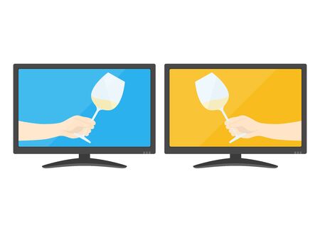 Illustration of having an online drinking partyのイラスト素材