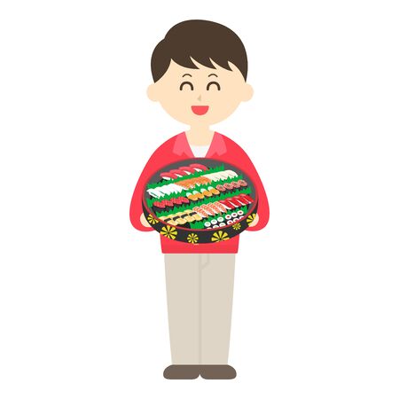 Illustration of the person delivering the delivery sushiのイラスト素材