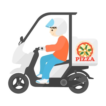 Illustration of a person delivering a delivery pizza on a motorcycleのイラスト素材