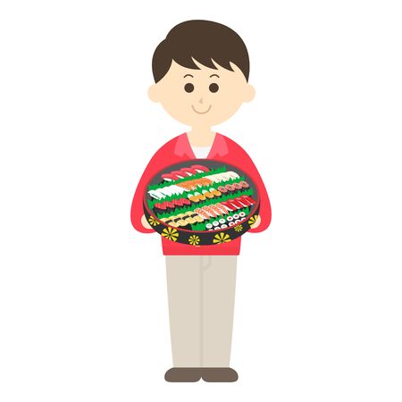 Illustration of the person delivering the delivery sushiのイラスト素材