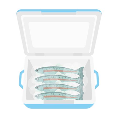 Illustration of rainbow trout in a cooler boxのイラスト素材