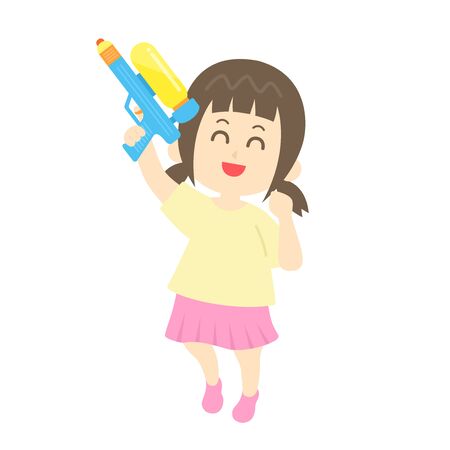 Illustration of a girl playing with a water gunのイラスト素材