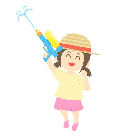 Illustration of a girl playing with a water gunのイラスト素材