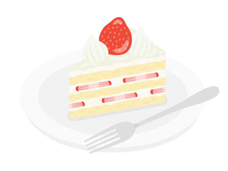 Illustration of strawberry shortcake on a plateのイラスト素材