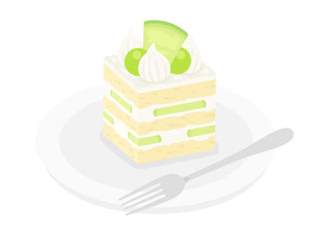 Illustration of melon shortcake on a plateのイラスト素材
