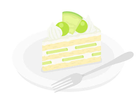 Illustration of melon shortcake on a plateのイラスト素材