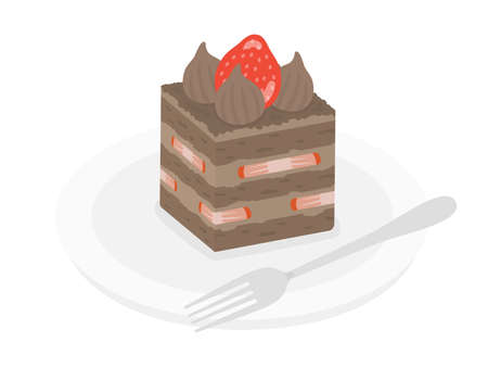 Illustration of chocolate cake on a plateのイラスト素材