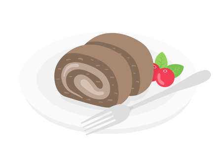 Illustration of chocolate roll cake on a plateのイラスト素材