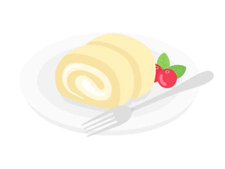 Illustration of a roll cake on a plateのイラスト素材