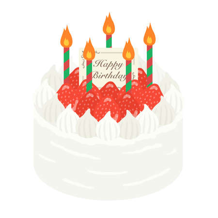 Strawberry Birthday Cake Illustrationのイラスト素材