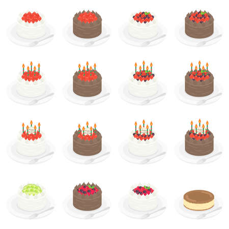 The illustration set of the whole cake put on the plateのイラスト素材