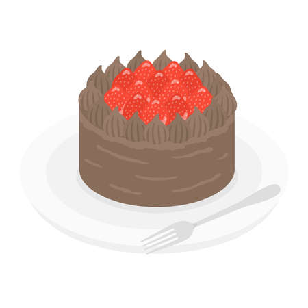 Illustration of chocolate cake on a plateのイラスト素材