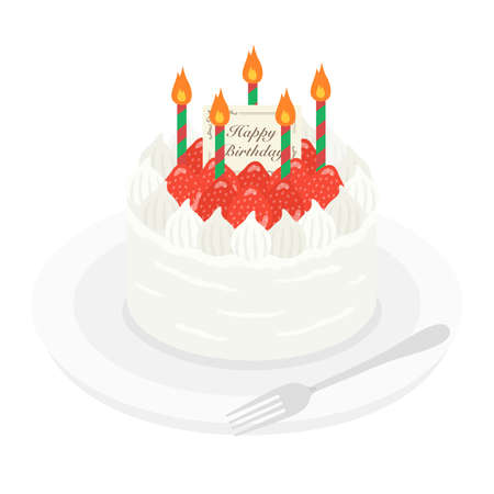 Illustration of a birthday cake on a plateのイラスト素材